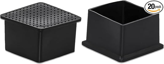 Flyshop Flexible Anti-Scratch PVC Patio Chair Table Leg Caps Tips Floor Protectors Square Furniture Covers, 20pcs, Black, 50 mm x 50 mm, 2" x 2"