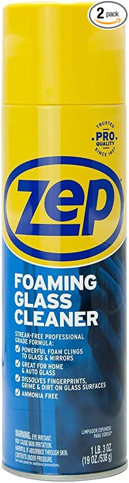Zep Foaming Glass and Plexiglass Cleaner - 19 Ounces (Case of 2) ZUFGC19 - Foaming Formula Clings to Vertical Surfaces, Trusted by Pros