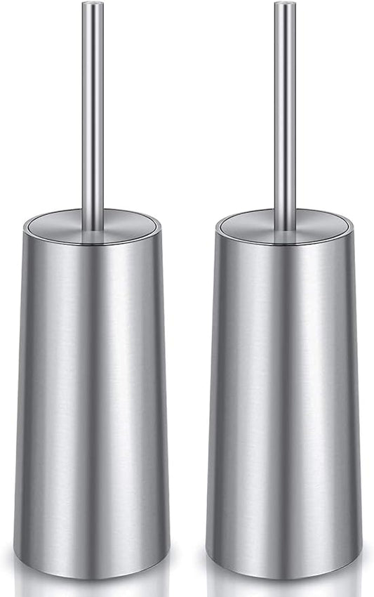 Toilet Brush and Holder, 2 Pack Toilet Brush with 304 Stainless Steel Long Handle, Toilet Bowl Brush for Bathroom Toilet-Ergonomic, Elegant,Durable (Silver)