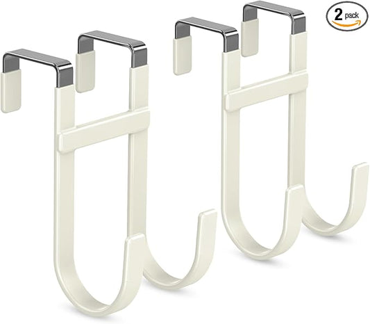 FYY Over The Door Hooks - 2 Pack Heavy Duty Dual-Hook Organizer Hanger with Non-Slip Rubber for Towels, Clothes, Hats & Bags Use in Bathroom, Bedroom, Kitchen - Fits Interior Doors Up to 1 3/8" Beige