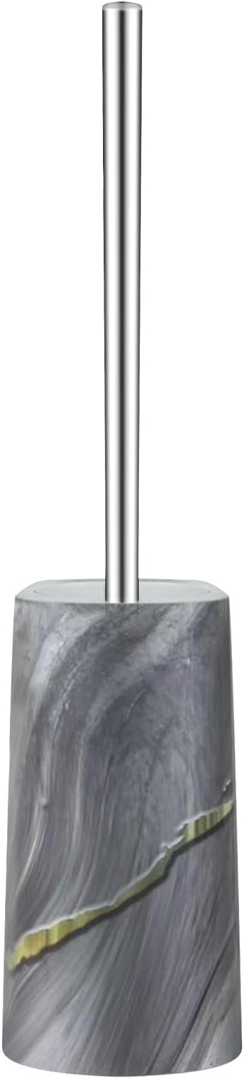 Marble Colored Toilet Brush and Holder Set,Stainless Steel Long Handle and Marble Colored Base for Bathroom Deep Cleaning，Space Saving for Storage，Drip-Proof，Dark Gray