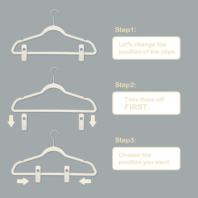 Velvet Hanger Clips - 40 PCS Beige Non-Slip Velvet Clips for Pants, Suits & Skirts
