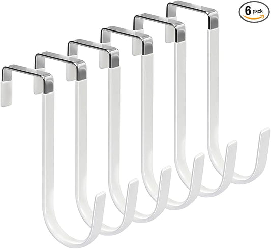 FYY Over the Door Hooks, 6 Pack Door Hangers Hooks with Rubber Prevent Scratches Heavy Duty Organizer Hooks for Living Room, Bathroom, Bedroom, Kitchen Hanging Clothes, Towels, Hats, Coats, Bags White