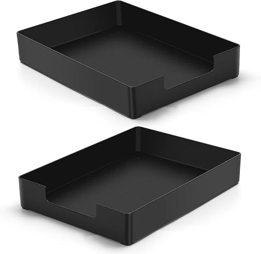 Letter-Size Tray Desk Letter Tray Paper Tray, Sturdy Heavy-Duty Plastic Printer Paper Tray, Single-Tier Stackable File Storage Organizer for Office Home (2, Black)