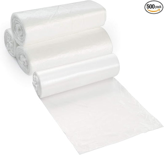 20-30 Gallon Clear Garbage Can Liners, 500 Count - Medium - Large Trash Can Liners - High Density, Thin, Lightweight, 10 Microns - For Office, Home, Hospital, Wastebaskets -20 Coreless Rolls