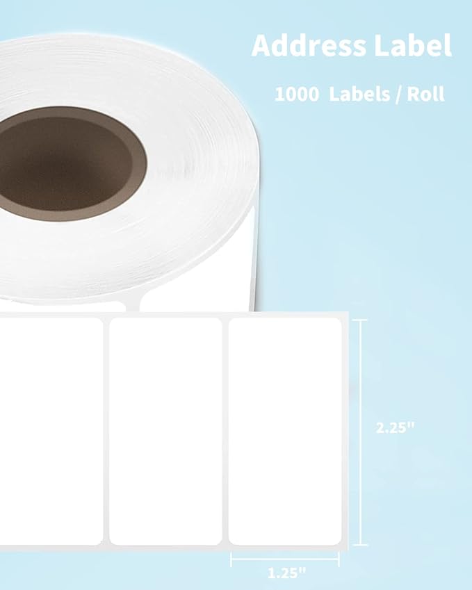 Phomemo 1.25x2.25” White Direct Thermal Label for Address, Self-Adhesive Thermal Stickers Labels, Printer Label for Address, Logo, Shipping, Barcodes, QR Code (1000 Labels/Roll,1 Roll