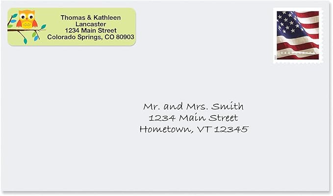 Owls Seasonal Rolled Personalized Return Address Mailing Labels with Dispenser, Set of 250, 5 Designs, Small ¾ x 2½ Inch Size, Custom Self-Adhesive Sticker Roll, by Colorful Images