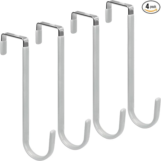 FYY Over The Door Hooks - 4 Pack Upgraded Long Door Hangers Hooks with Rubber Prevent Scratches Heavy Duty Organizer Hooks for Hanging Clothes, Towels, Hats, Coats, Bags Sliver
