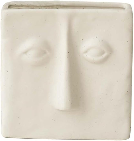 WENSHUO Abstract Square Face Pen Holder, Modern and Minimalistic Desk Accessories (Crème)