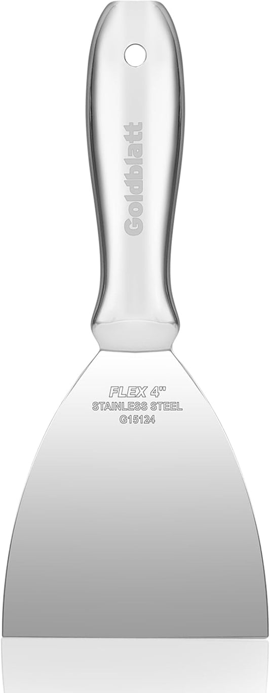 Goldblatt 4" Putty Knife, One-Piece Paint Scraper Tool, All Stainless Steel Joint Knife with Flexible Blade, Seamless Design, Metal Ergonomic Handle - for Drywall Repairing, Finishing and Scraping