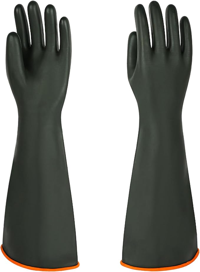 Heavy Latex Chemical Resistant Gloves - Reusable Long Rubber Dishwashing Gloves with Forearm Protection for Men - Waterproof, Industrial Safety Gear, Acid & Alkali Resistant, Oil-Proof，22“XL,1 Pair