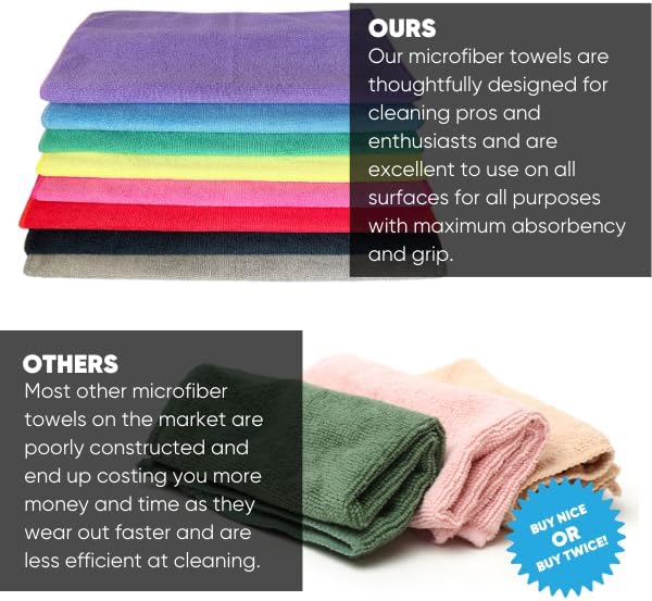 MW Pro Multi-Surface Microfiber Towel – 12 Pack | Premium Cleaning Cloth | Clean, Dust, Polish, Absorb | Large 16"x16" (Black)