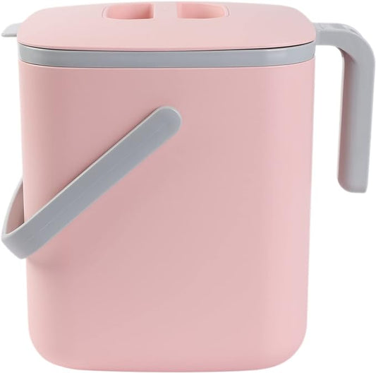 BLUE GINKGO Kitchen Compost Bin [5L / 1.32 GAL] – Filter-Free, Odor-Tight Countertop Food Waste Pail with Handles (Made in Korea, Pink)