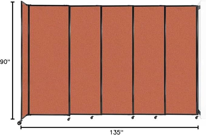 Wall-Mounted Sliding StraightWall Room Divider | Adjustable Widths | Locking Wheels | Room Separator | Up to 11'3" Wide x 7'6" Tall Papaya Fabric Panels