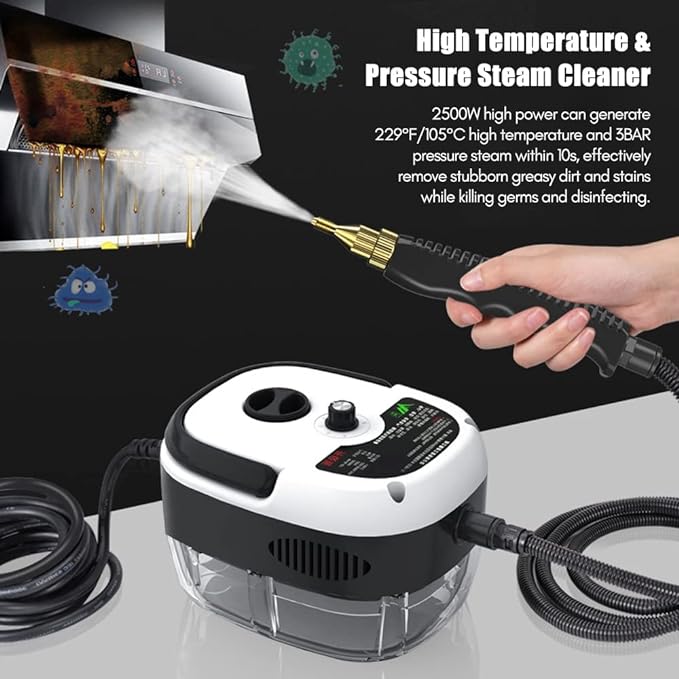 2500W Portable Handheld Steam Cleaner, High Temperature Pressurized Steam Cleaning Machine with Brush Heads for Kitchen Furniture Bathroom Car, US Plug 110V (Red)