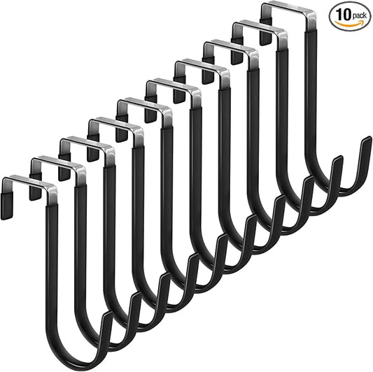 FYY Over The Door Hooks, 10 Pack Door Hangers Hooks with Rubber Prevent Scratches Heavy Duty Organizer Hooks for Living Room, Bathroom, Bedroom Hanging Clothes, Towels, Hats, Coats, Bags Black