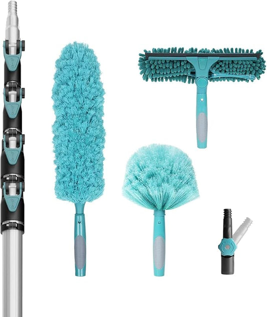 30 Foot High-Reach Duster Kit with 6-24FT Extendable Pole - High Ceiling Duster Cleaning Kit with Telescopic Pole,Cobweb Duster, Window Squeegee, Microfiber Feather Duster