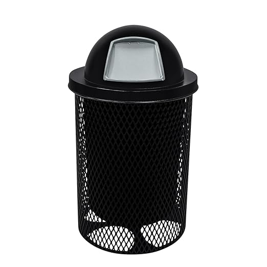 COATEDOUTDOORFURNITURE RDT-BLK Heavy Duty 32 Gallon Round Trash Receptacle, Liner Included, Black with Dome Lid, Made in America