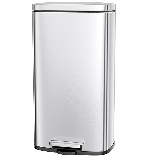 AthLike Trash Can, Stainless Steel Kitchen Garbage Can, Step Waste Bin with Hinged Lid and Removable Inner Bucket, Soft-Close, Dustbin for Bathroom Bedroom Living Room Home (Silver, 13.2 Gal)