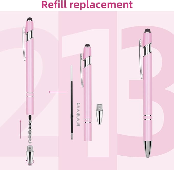 Ballpoint Pen Metal Soft Stylus Pen for Touch Screens，Retractable Tactile Turn Pen，Bulk Pens for Gifts Office Essentials，Medium Point，Black Ink (10 Bright Color)