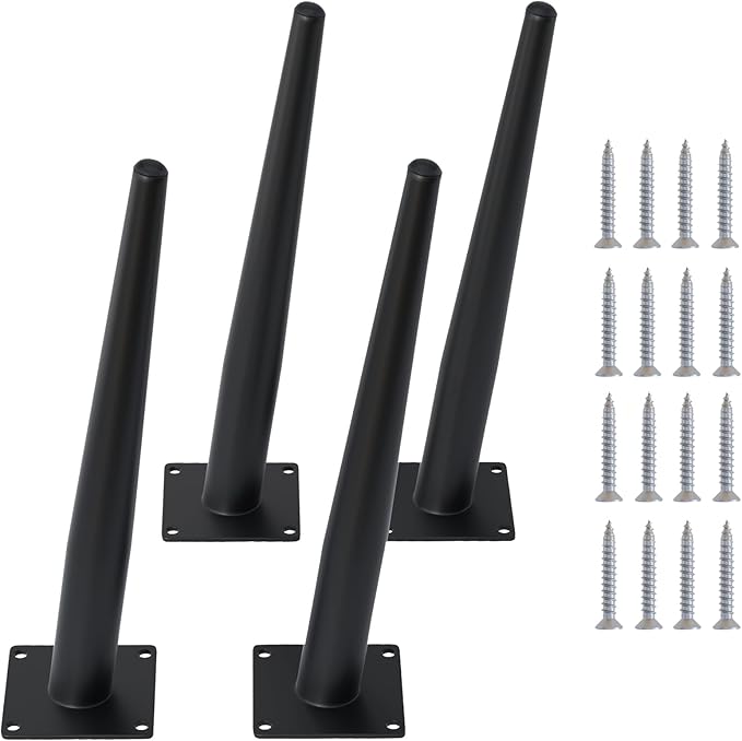 4PCS 12 Inch Matte Black Tapered Angled Legs for Furniture, Metal Mid Century Mordern Feet, Heavy Duty Slanted Stand Legs Kit for Couch, Coffee Table, Desk, Dresser, Sofa, Chair