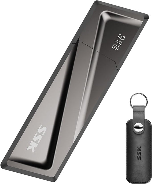 SSK 2TB USB SSD Drive 550MB/s Solid State Flash Drive Fast Transfer Speed USB 3.2 Gen2 USB C Thumb Drive Memory Stick with USB C Adapter for Type-c Smartphone, Laptop, MacBook/Pro/Air and More