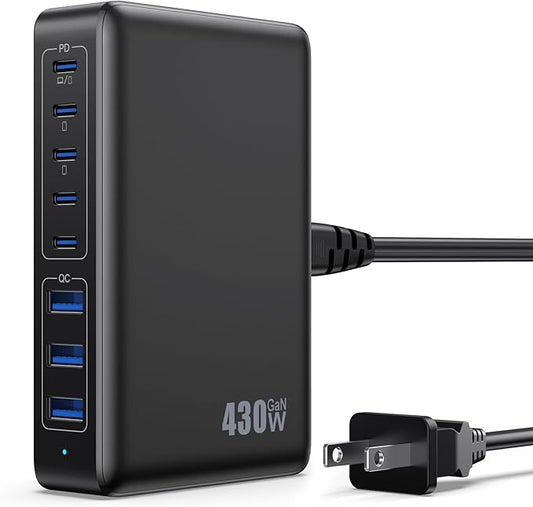 USB C Charger 430W USB C Charger Block 8-Ports GaN IV Fast Charging Station,PD 100W Laptop Charging Hub Wall Adapter Compatible with MacBook/Air,DELL,Steam Desk,iPhone 16/15/14,Galaxy S24 etc