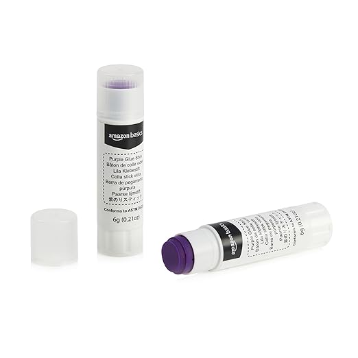 Amazon Basics Purple Washable School Glue Sticks, Dries Clear, 0.21-oz Stick, 2-Pack