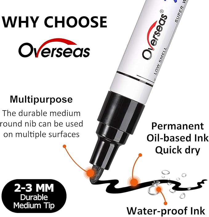 Overseas 48 Red Paint Pens, Oil Based Permanent Markers Set - Quick Drying, Waterproof, Fade-Resistant, Medium Tip Paint Markers Bulk for Wood, Metal, Rock, Ceramic, Plastic, Canvas, Glass, Rubber