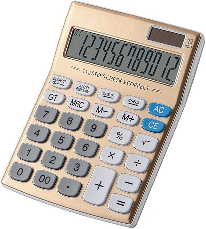Meichoon Desktop Calculator Standard Function Solar Battery Dual Power with 12 Digit Large LCD Display Basic Calculating Machine for Office/Home Elegant Design KA05