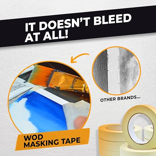 WOD MT5 Utility Grade Masking Tape, 4 inch x 60 yds. for Home or Office air-Dry Painting, Labeling, & Packing. Leaves no Residue