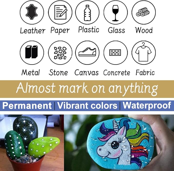 Paint Pens Paint Markers - White Permanent Markers 8 Pack, Oil Based Waterproof Quick Dry Medium Tip Marker Pen for Metal, Wood, Fabric, Plastic, Rock, Stone, Mugs, Canvas, Glass, Art Craft
