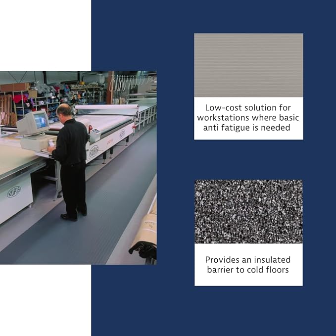 Notrax 410 Airug® 3' x 12' x 3/8" Anti Fatigue Mat, Enhanced Slip Resistance with Beveled Edges and Ribbed Surface, Ideal for Industrial and Commercial Workplaces, Gray, 410S3312GY
