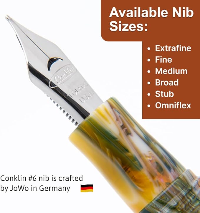 Conklin 1898 Fountain Pen, Misto Orange - Flex Nib | Luxury Writing Instrument with Unique Resin Blend | JoWo Stainless Steel Nib Made in Germany | Ideal for Pen Enthusiasts