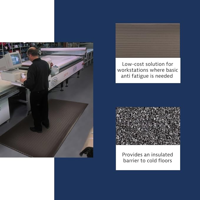 Notrax 410 Airug® 3' x 60' x 3/8" Anti Fatigue Mat, Enhanced Slip Resistance with Beveled Edges and Ribbed Surface, Ideal for Industrial and Commercial Workplaces, Black, 410R0336BL