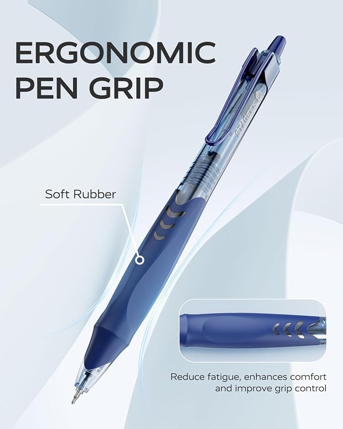 12 Pack Blue Gel Pens, Quick Dry Blue Ink Pen, 0.5mm Fine Point Retractable Smooth Writing Pens for Journaling, Writing, Business Gel Pen for Office School & Home Supplies(Blue)