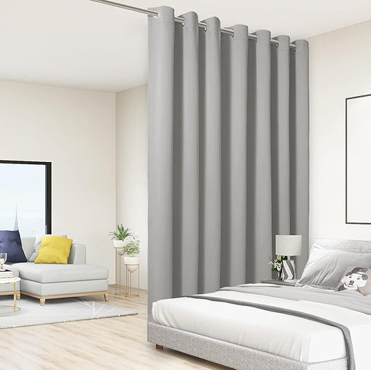 BONZER Room Divider Curtain Total Privacy Wall Extra Wide Grommet Room Darkening Curtains for Patio Sliding Glass Door, 108L x 108W Inch (9L x 9W ft), 1 Panel, Silver