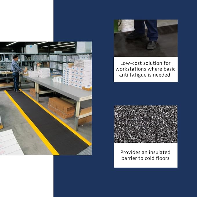Notrax 411 Sof-Tred™ 2' x 60' x 3/8" Anti Fatigue Mat, Enhanced Slip Resistance with Beveled Edges and Pebbled Surface, Ideal for Industrial and Commercial Workplaces, Black/Yellow, 411R0324BY