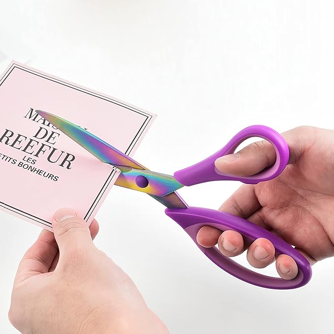 Craft Scissors Set of 3 Pack, All Purpose Sharp Titanium Blades Shears, Comfort Grip Handle, Multipurpose Fabric Scissors Tool Great for Adults, Office, Sewing, School and Home Supplies, Purple