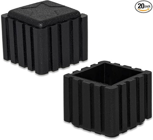 Flyshop Anti-Skid Non-Marking Synthetic Rubbr Patio Chair Table Leg Caps Square Furniture Covers, 20pcs, Black, 20 mm x 20 mm, 13/16" x 13/16"