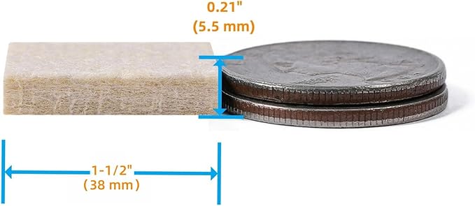 FURNIGEAR Felt Furniture Pads for Hardwood Floors - Self Adhesive Chair Felt Pads, Floor Protector for Furniture Feet, Furniture Sliders Moving Smoothly - Anti Scratch 48 Pcs 1-1/2" Square