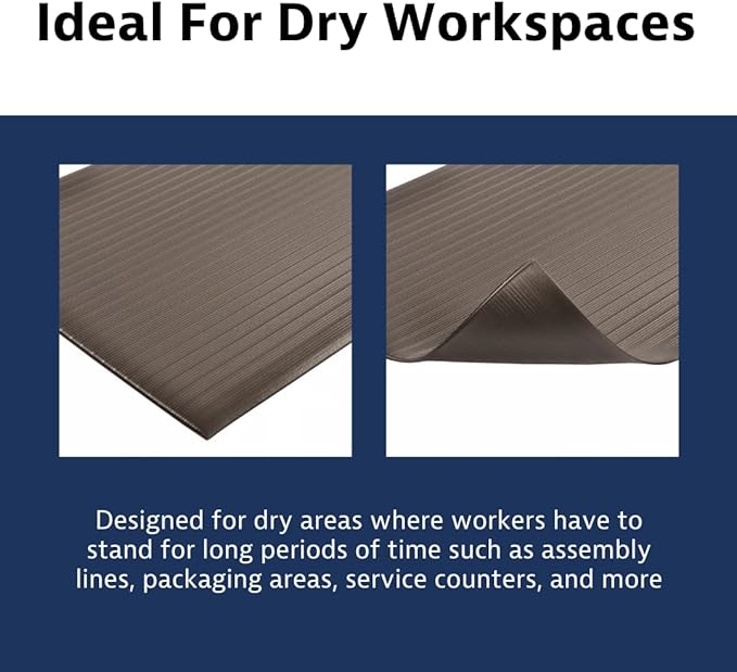 Notrax 410 Airug® 3' x 60' x 3/8" Anti Fatigue Mat, Enhanced Slip Resistance with Beveled Edges and Ribbed Surface, Ideal for Industrial and Commercial Workplaces, Black, 410R0336BL