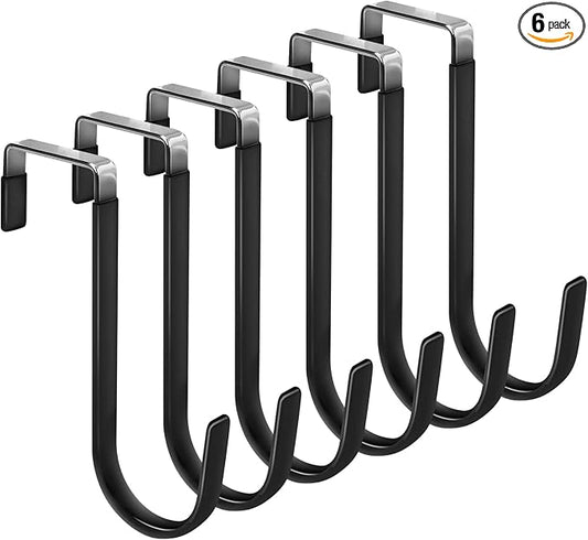 FYY Over the Door Hooks, 6 Pack Door Hangers Hooks with Rubber Prevent Scratches Heavy Duty Organizer Hooks for Living Room, Bathroom, Bedroom, Kitchen Hanging Clothes, Towels, Hats, Coats, Bags Black