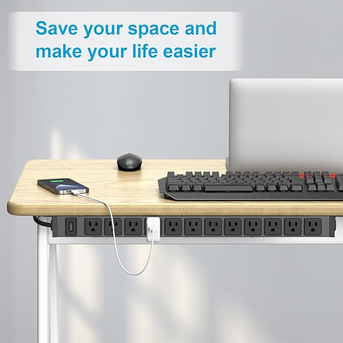 HHSOET 360° Rotating 12 Outlet Mountable Power Strip, Metal Gaming Table Mounted Outlet Strip, Heavy Duty Wall Mount Surge Protector with Switch, Works Great and Very Versatile, 6ft Power Cord.Black