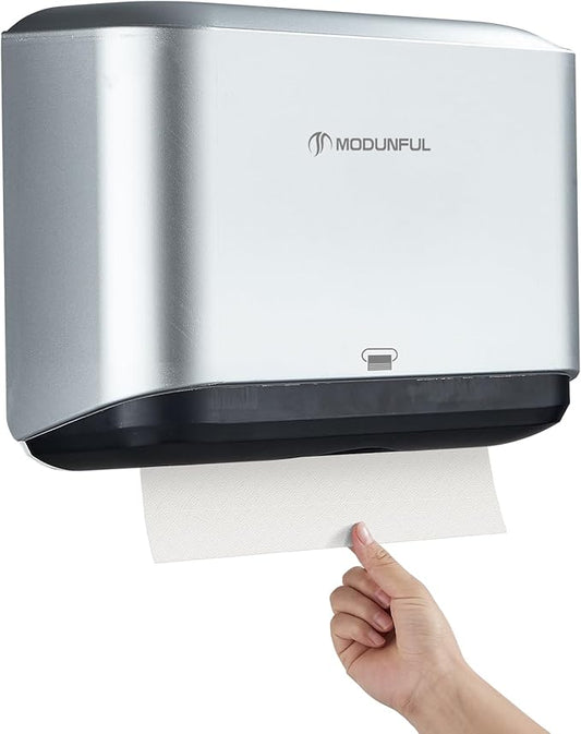 Trifold Hand Towel Dispenser for Bathroom - C Fold Paper Towel Dispenser Wall Mount with No-Hole Adhesive Installation, Compact 200 Sheets Large Capacity for Home, Apartment & RV