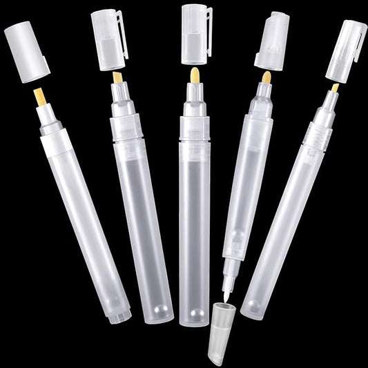 Set of 5 Empty Refill Paint Markers Blank Refillable Paint Pens Empty Refillable Marker for Painting, Transparent Pen Tube, Fill with Your Own Art Acrylic, Oil and Watercolor