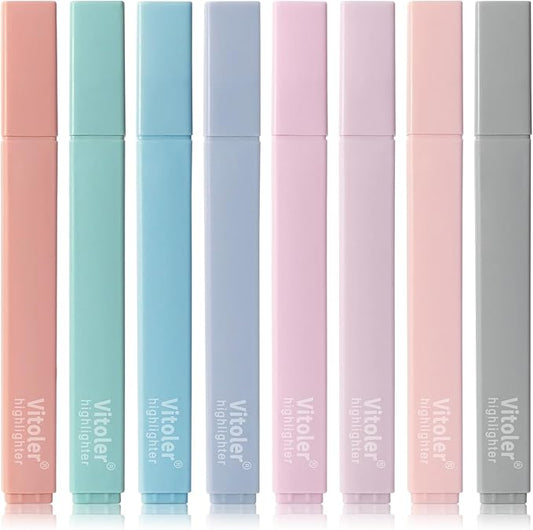 Vitoler Pastel Highlighters,8pcs Cute Highlighters with Chisel Tip,No Bleed Bible Highlighter,Multicolor High lighters for School Supplies