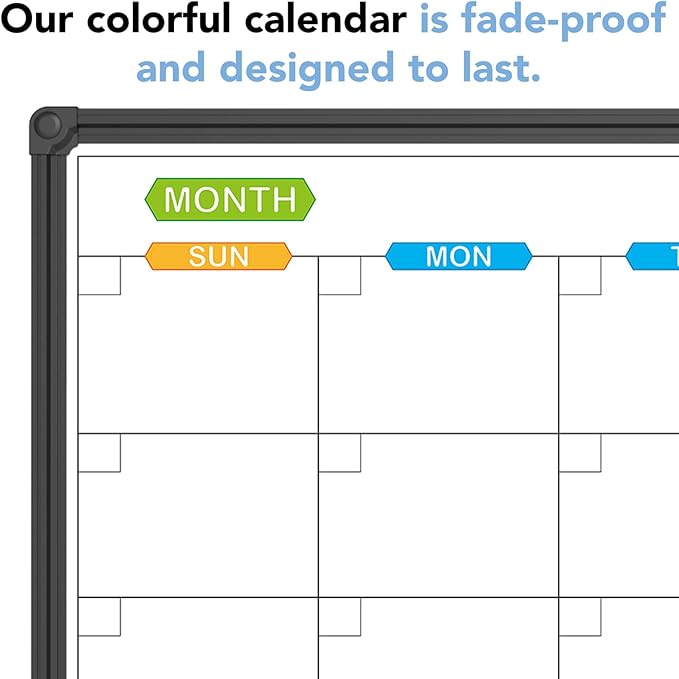 JILoffice Dry Erase Calendar Whiteboard - Magnetic White Board Calendar Monthly 36 X 24 Inch, 2 Pack, Black Aluminium Frame Wall Mounted Board for Office Home and School