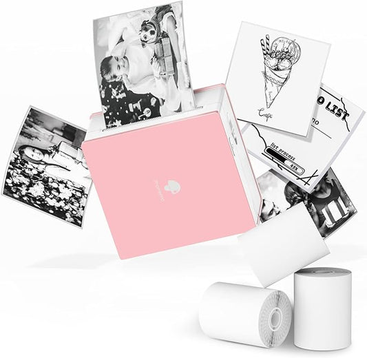 Phomemo Sticker Printer- Mini Thermal Sticker Printer Machine, Small Pocket Label Maker Instant Print for DIY Creation, Study Notes, Photos, Portable Inkless Photo Maker for Kids/Students, Pink