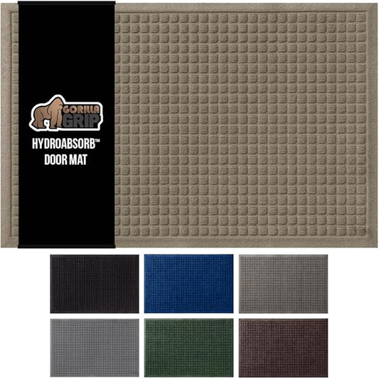 GORILLA GRIP Front Door Mat, Indoor Outdoor Ultra Absorbent HydroAbsorb Doormat, Absorbs Up to 1.7 Cups of Water, Stain and Fade Resistant, Rubber Backing Doormats, Captures Dirt, 29x17 Beige